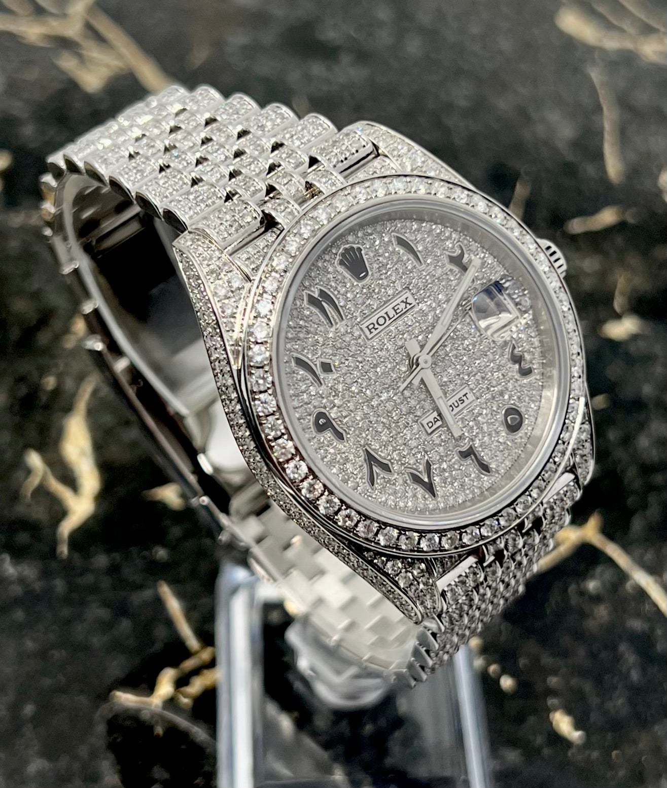 Iced-Out Rolex Datejust – Diamond Pave & Arabic Numeral Edition