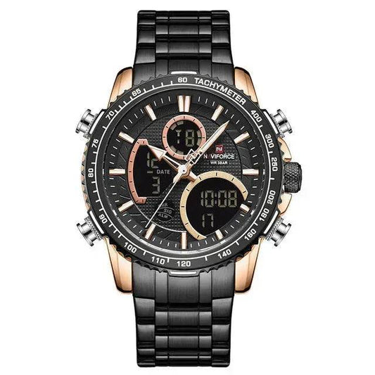 Tubular Dual Display Sports Watch – Rose Gold & Black Edition