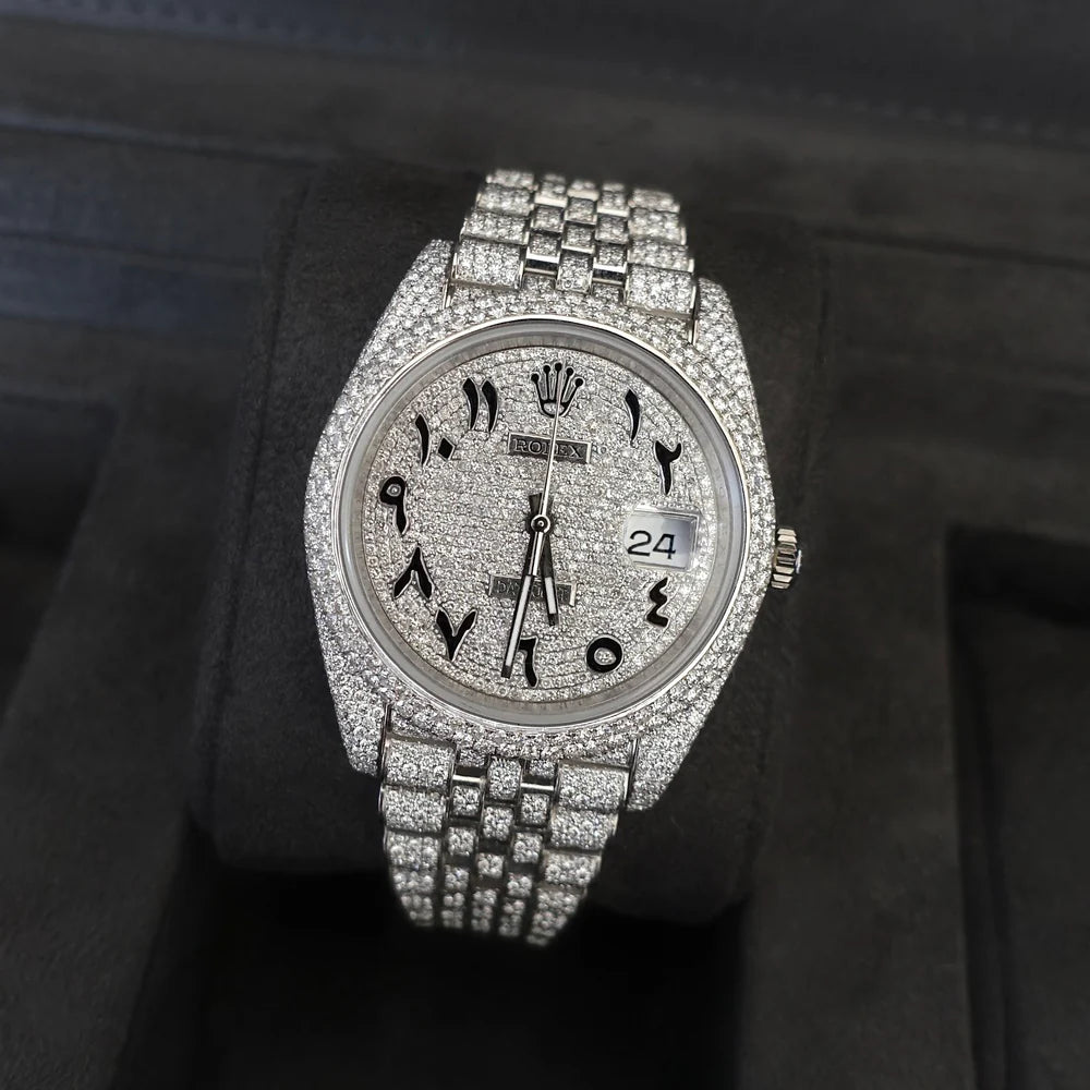 Iced-Out Rolex Datejust – Diamond Pave & Arabic Numeral Edition
